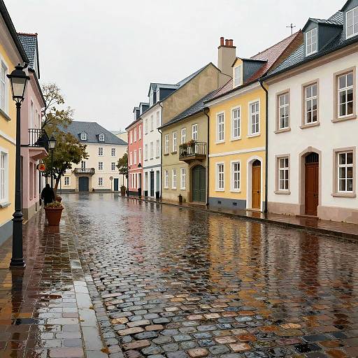 Rainy Cobblestone Town Square Art