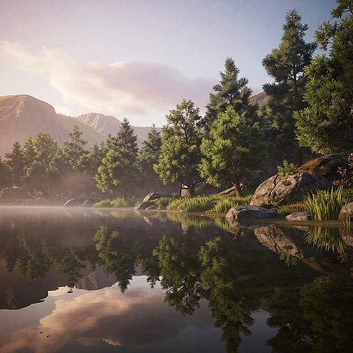 Tranquil Lakeside Dawn Landscape