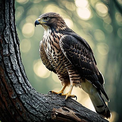 Composite Hawk Made of Bark on Tree Branch