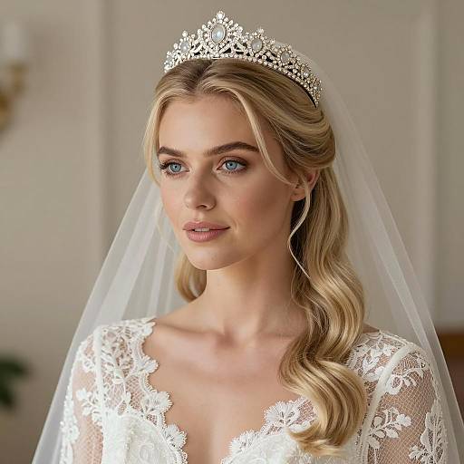 Elegant Blonde Bride with Tiara and Veil