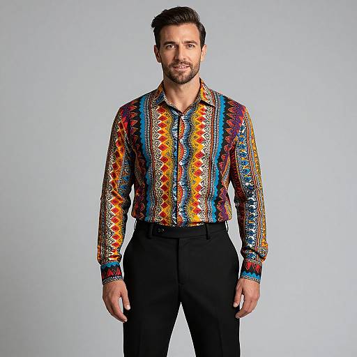 Confident Man in Vibrant Patterned Shirt