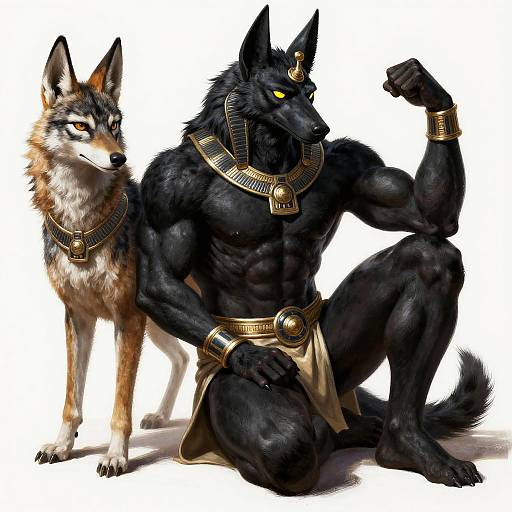 Anthropomorphic Anubis and Jackal Sitting