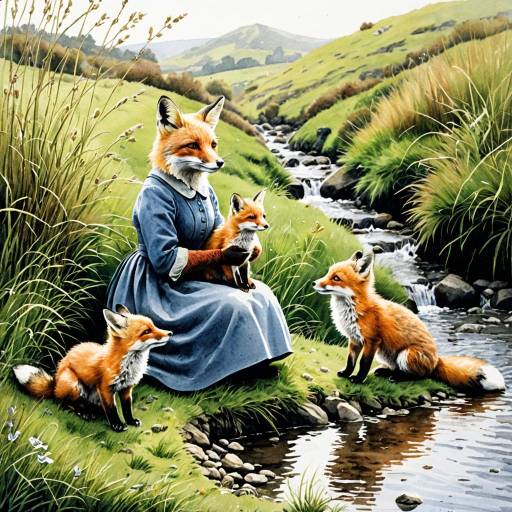 Anthropomorphic Mother Fox with Kits by Brook