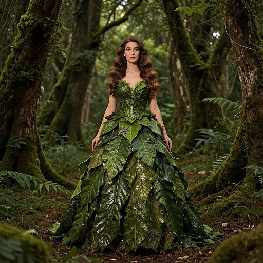Enchanting Forest Woman in Leaf Gown