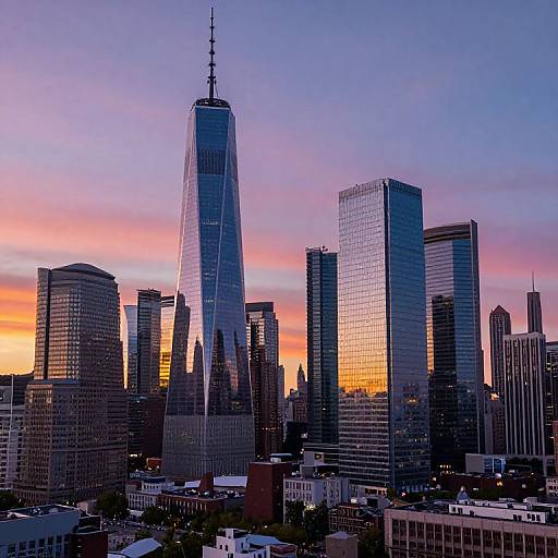 Panoramic City Skyline at Sunset