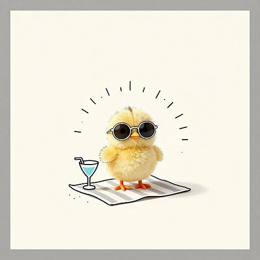 Cute Chick in Sunglasses on Beach Towel