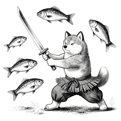 Samurai Dog Slicing Flying Fish