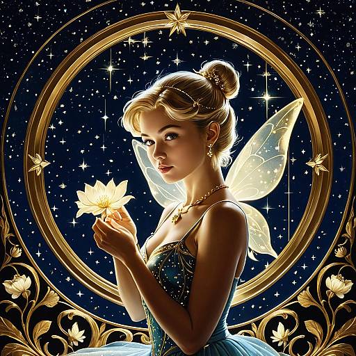 Fantasy Fairy with Glowing Wings and Gold Accents