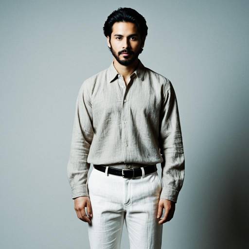 Man in Beige Linen Shirt and White Pants