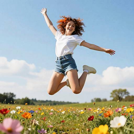 Overjoyed Orange-Haired Bad Girl in Meadow