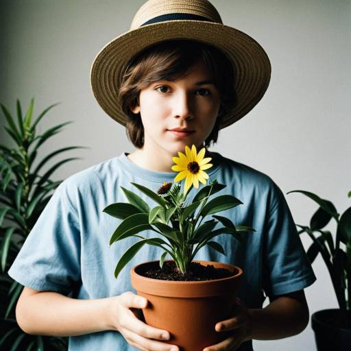 Boy Holding Potted Yellow Flower