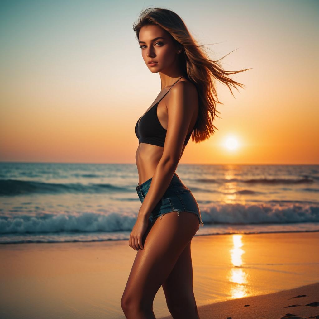 Cinematic Sunset Beach Fashion Photo