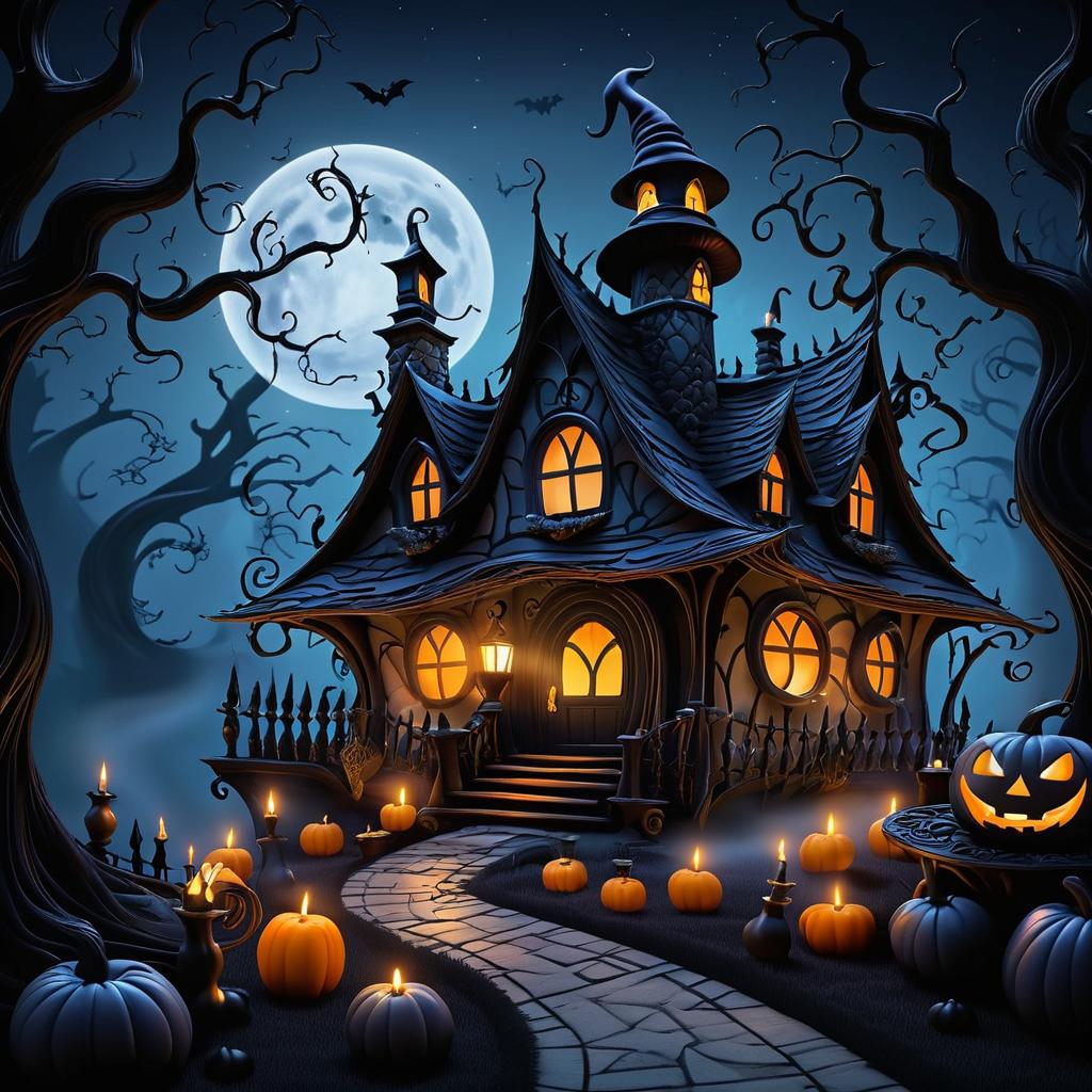 Eerie Halloween Witch's Cottage Scene