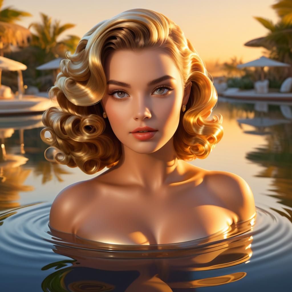 Floating Objects in Golden Hour Pinup Art