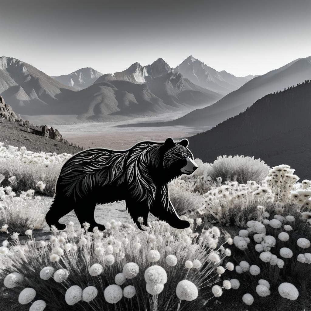 Monochrome Bear with Colorful Nature Elements