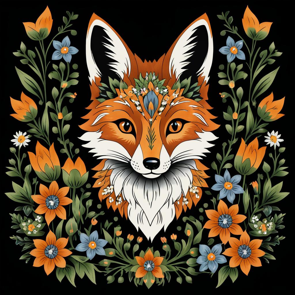 Charming Vintage Fox Tattoo in Wildflowers