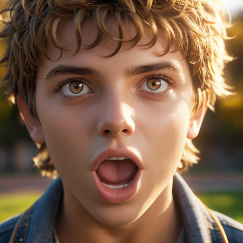 Photorealistic Portrait of Boy with Golden Eyes