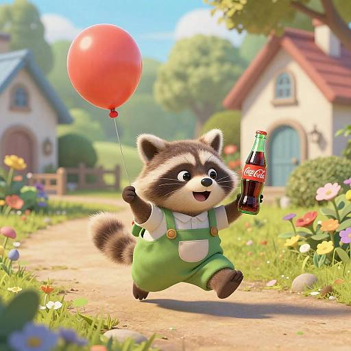 Joyful Raccoons in a Sunlit Garden