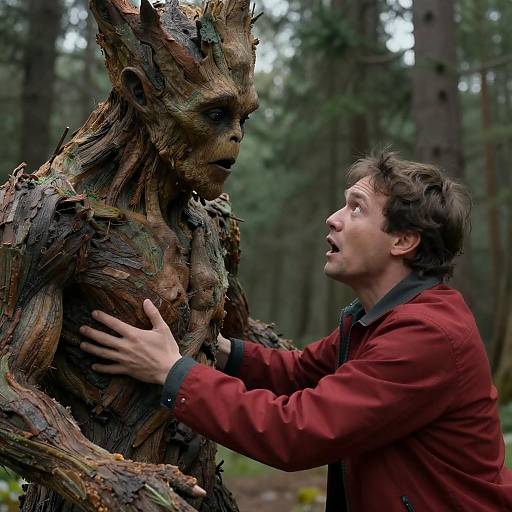 Man in Red Jacket Grasped by Tree