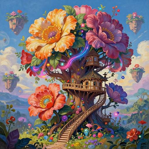 Mystical Fantasy Treehouse with Floating Islands