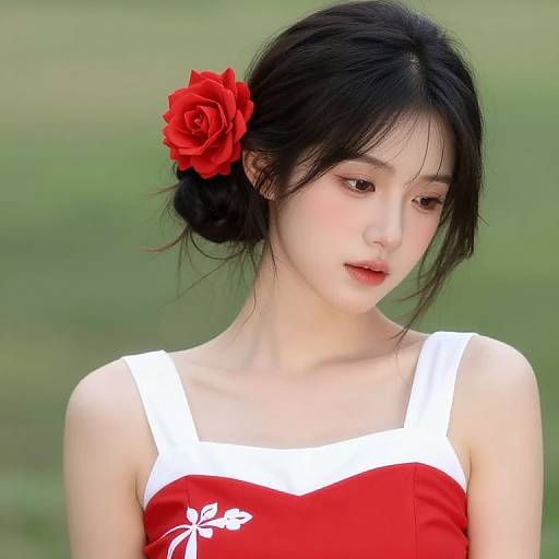 Woman in Red and White Dress