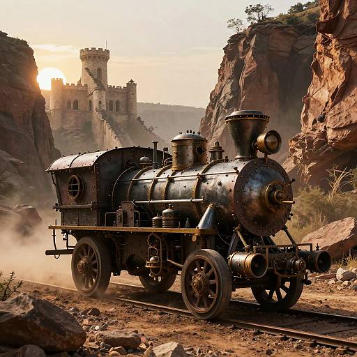 Steampunk Steam Wagon in Rocky Canyon