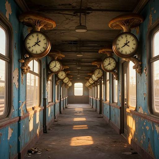 Surreal 3D Dilapidated Train Corridor