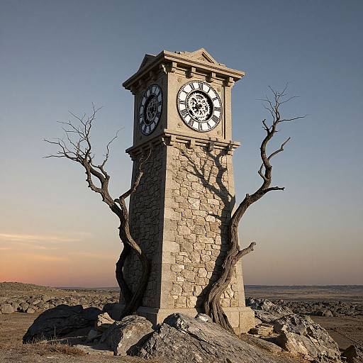 Majestic Stone Clocktower in Rocky Landscape