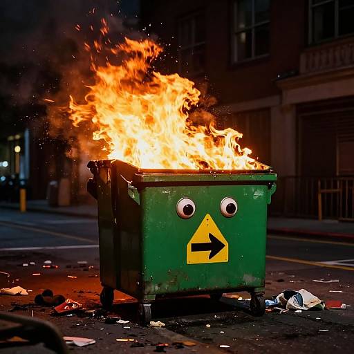 Fiery Green Dumpster in Urban Night