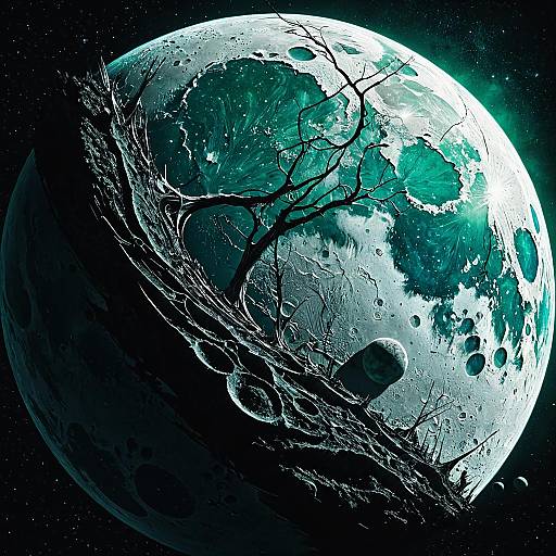 Icy Moon Europa with Cracked Surface and Blue Veins