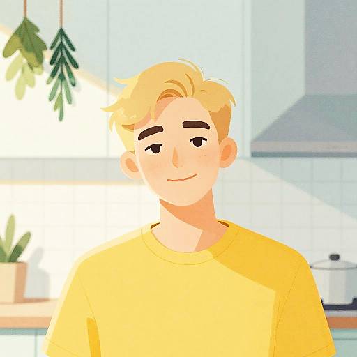 Minimalist Watercolor Portrait in Kitchen