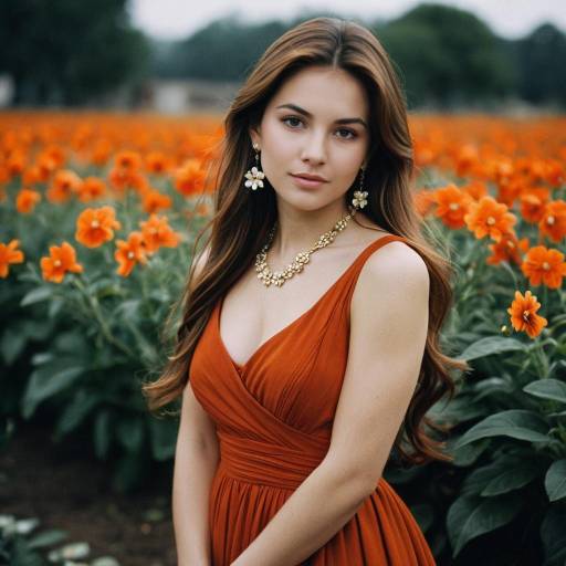 Elegant Girl in Rust Orange Gown