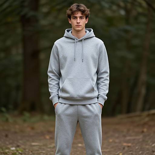 Realistic Boy in Matching Sweatsuit Outdoors