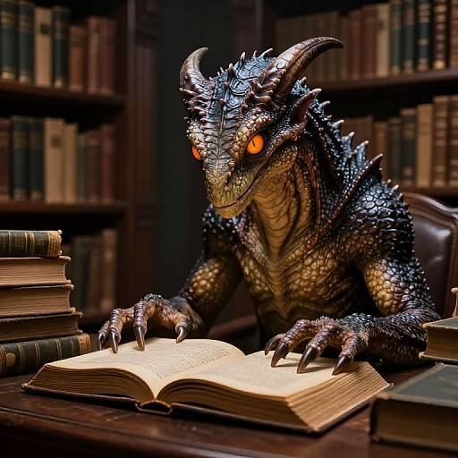 Reptilian Creature Reading Ancient Tome