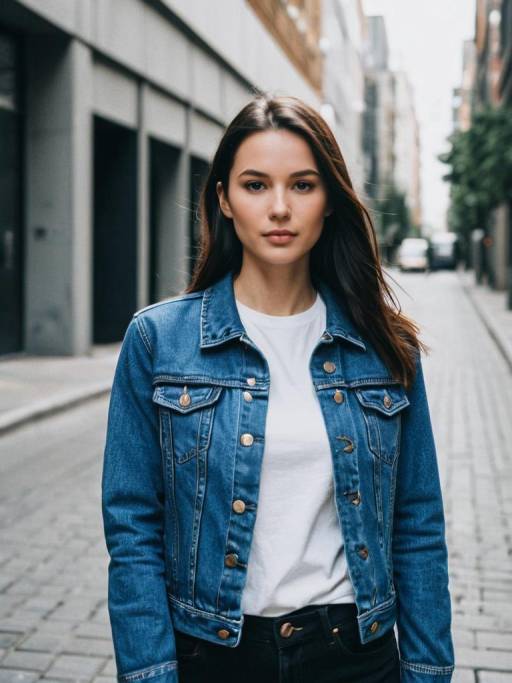 Young woman in denim jacket on urban street