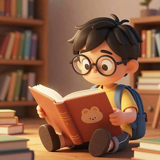 Cartoon Kid Reading Giant Book