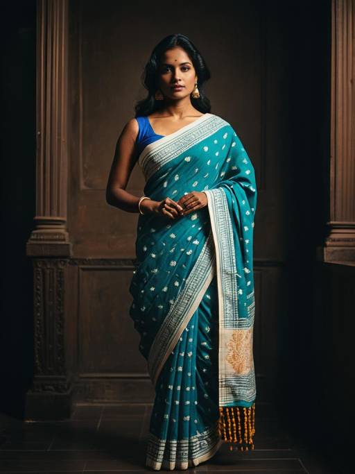 Indian Woman in Blue Malmal Cotton Saree