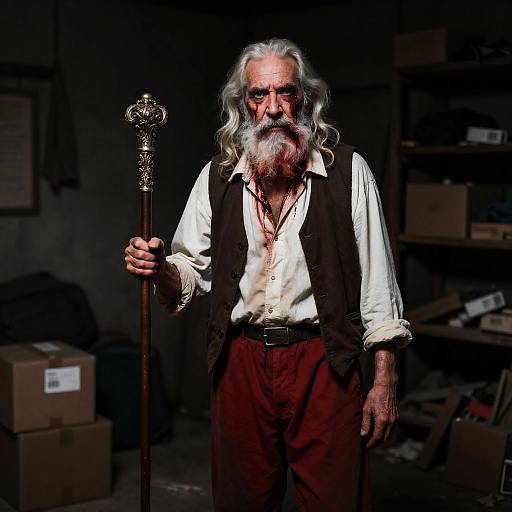 Elderly Man in Dimly Lit Room