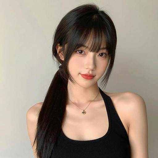 Portrait of Young Woman with Ombre Bang Hairstyle