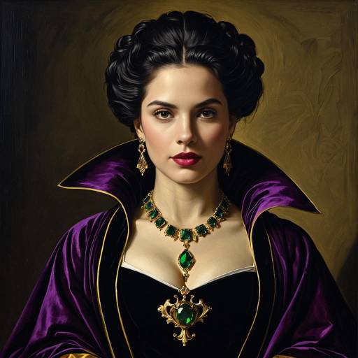 Regal Queen in Emerald and Ruby Elegance