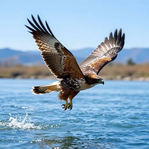 Hawk Diving Over Sparkling River