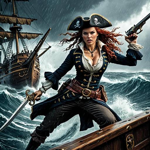Pirate Queen on Stormy Ship Deck