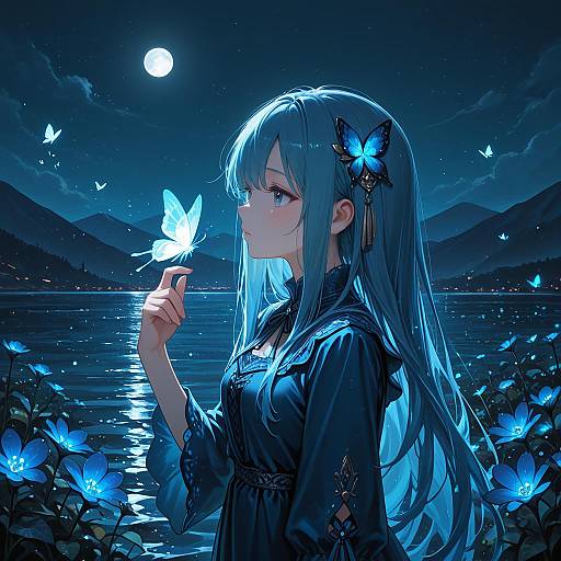 Glowing Butterfly Girl at Night