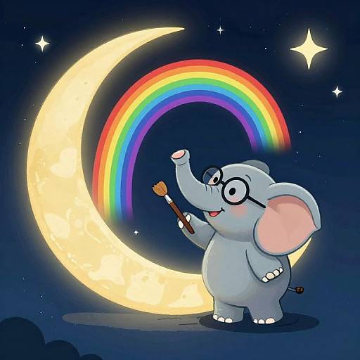 Whimsical Elephant Painting Moon