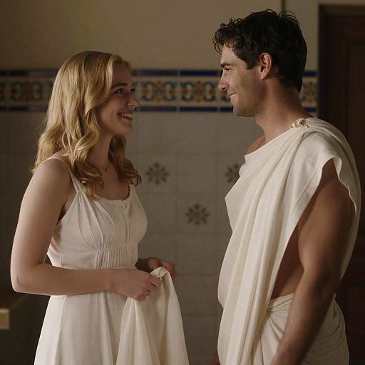 Charming Movie Still of Two Smiling Characters