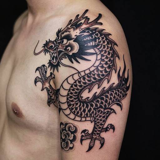 Intricate Chinese Dragon Tattoo Stencil