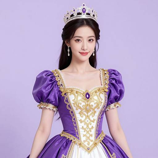Regal Woman in Ornate Purple Outfit