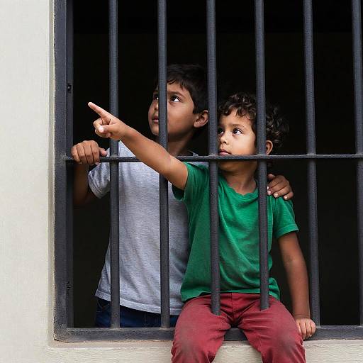 Children Gazing Through a Barred Window
