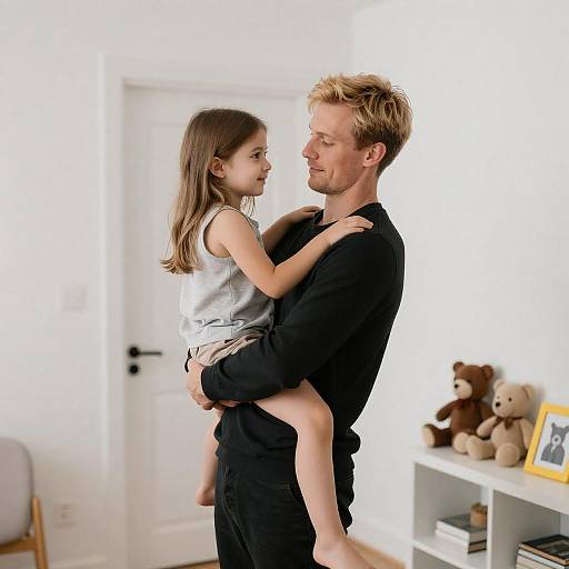 Tender Moment: Man and Girl in Room