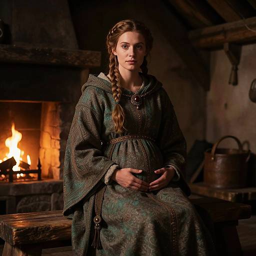 Medieval Pregnant Woman by Hearth